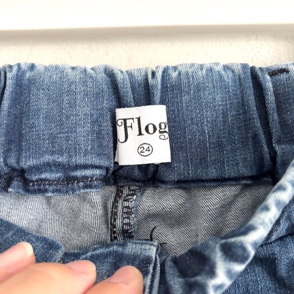 Bevy Flog Ronit Denim Blue Jean Pull-On Pants Button Fly Women’s Size 24 - Picture 4 of 9